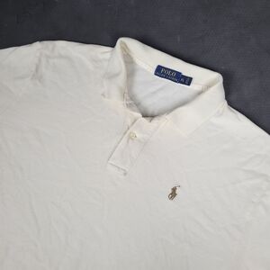 Polo Ralph Lauren Men's XL 100% Cotton Solid Ivory 2 Button Short Sleeve Polo